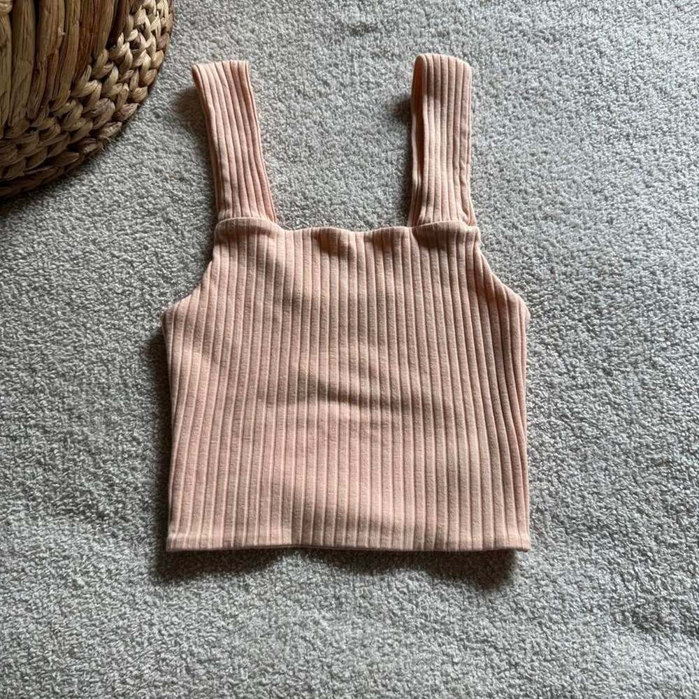 American Eagle Women’s Size XS Ribbed Square Neck Peach Crop Tank Top